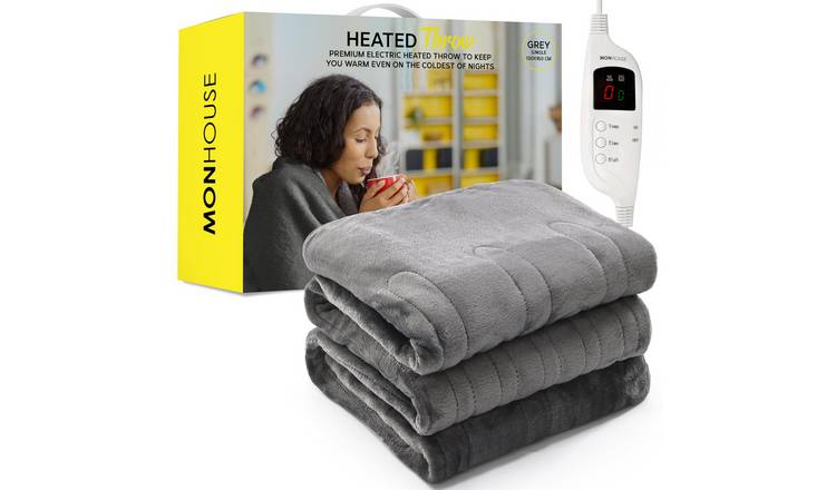 MONHOUSE Single Heated Blanket Electric Throw - Grey