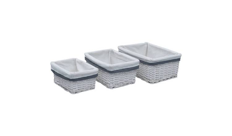 Walplus Pack of 3 Nesting Basket Set Willow - White - 29.5 x 20.5 x 14 cm