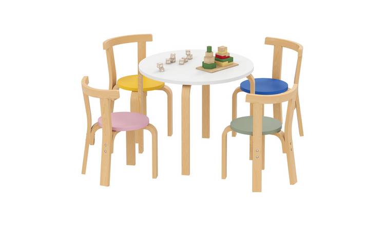 AIYAPLAY 5 Piece Wooden Kids Table and Chairs Set - Multi Coloured