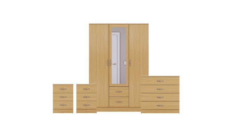 Vida Designs Riano Bedroom Set (Bedsides, 4 Drawer Chest, Mirror Wardrobe)-Pine