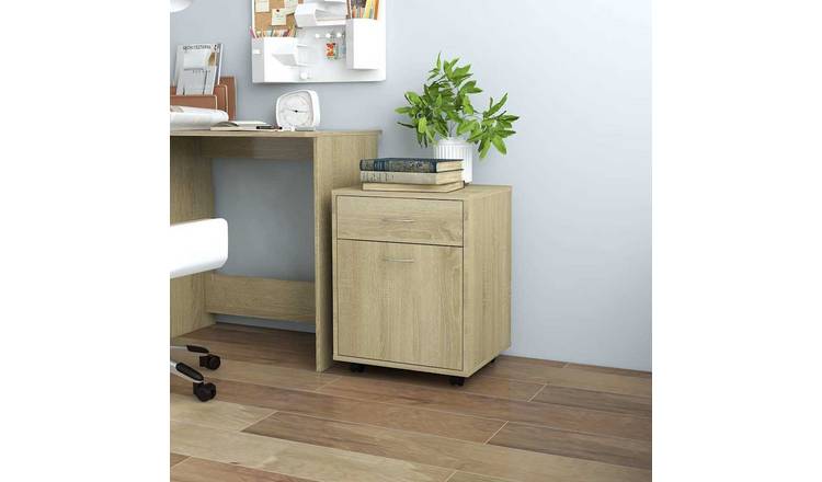 Walplus Engineered Wood 1 Drawer Rolling Cabinet - Light Oak - 45 x 38 x 54 cm