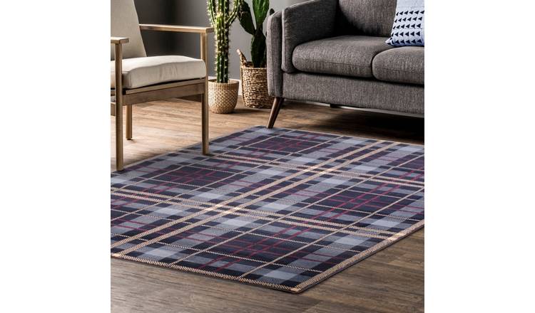 Mega Flooring Blue Modern Chequered Rug - 60 x 110cm