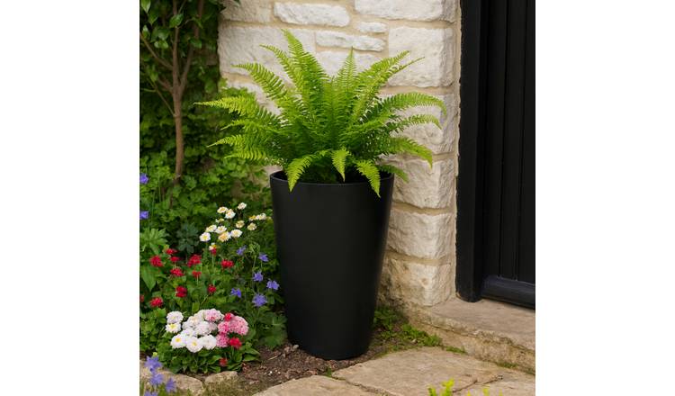 Fargro Home and Garden 37L Polystone Tall Vase Round Plant Pot - Charcoal Black