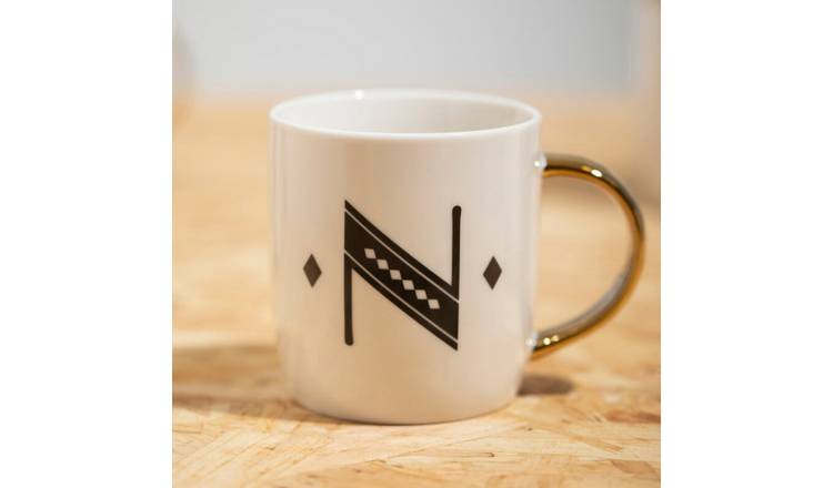 Orsina Diamond Deco N Monogram Mug – White