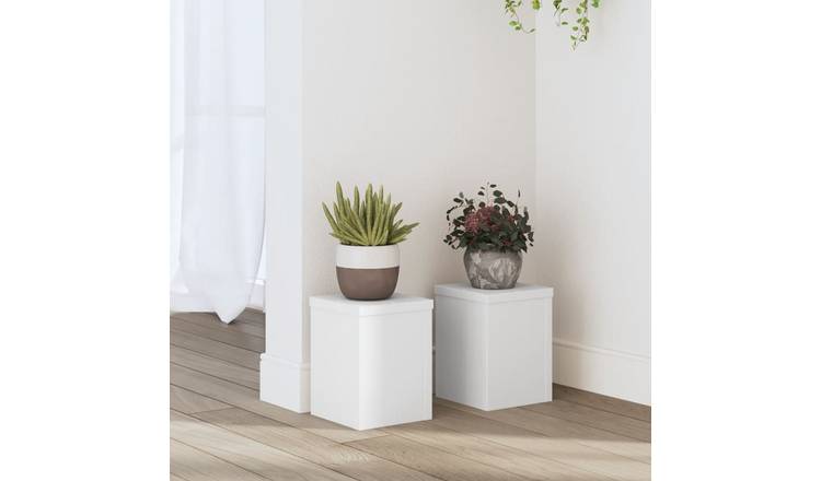 Walplus Pack of 2 Engineered Wood Plant Stand - White - 15 x 15 x 20 cm