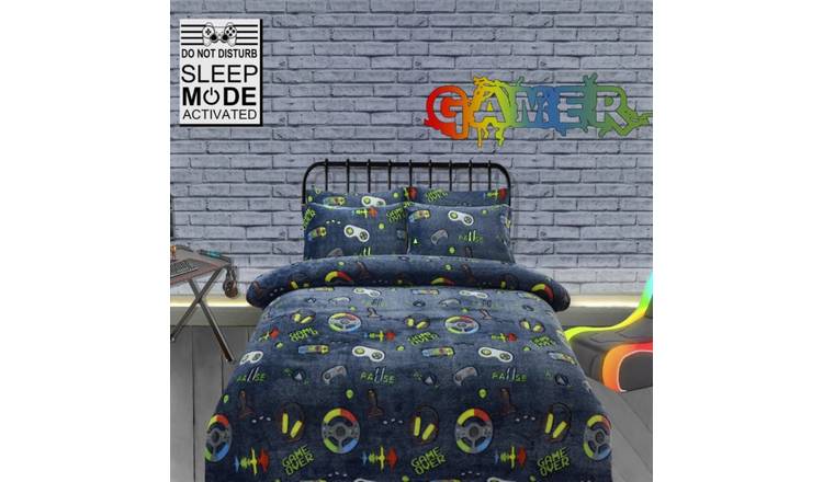 New Edge Blinds Gamer Station Glow in the Dark Teddy Duvet Set  - Double