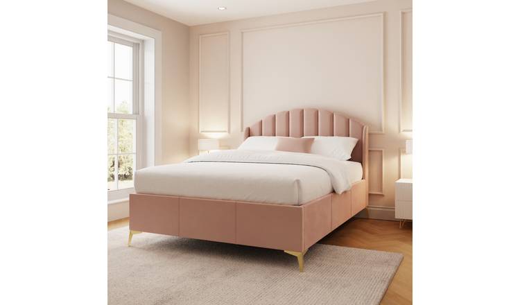 GFW Pettine Double Velvet End Lift Ottoman Bed with Mattress - Pink