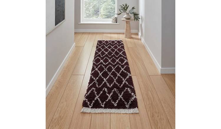 Mega Flooring Purple Shaggy Geometric Runner - 60 x 230cm