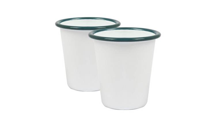Argon Tableware White Enamel Tumblers - 300ml - Green - Pack of 2