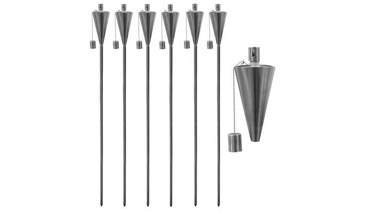 Harbour Housewares Metal Garden Torches - Cone - Silver - Pack of 6