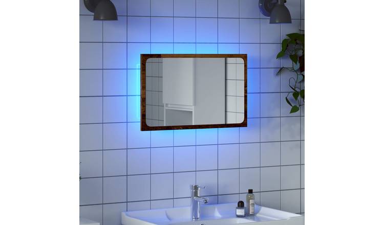 Walplus Bathroom Mirror with LED Light - Old Wood - 60 x 8.5 x 38 cm