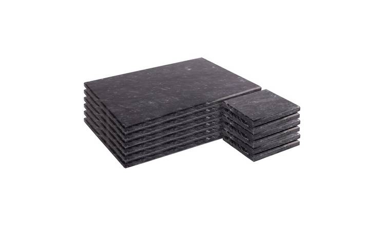 Argon Tableware 12pc Marble Placemats & Square Coasters Set - Black