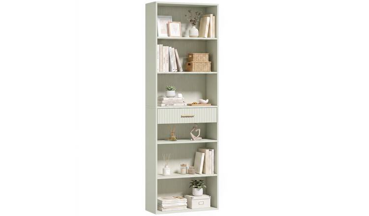 HOMCOM 7 Tier Freestanding Tall Bookcase with Cubes - Light Green