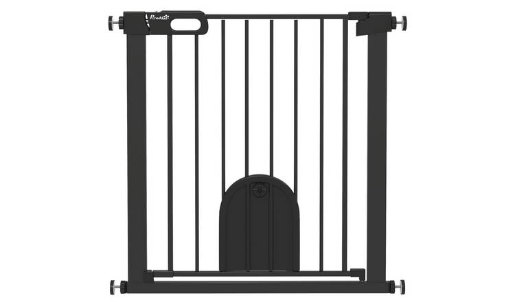 PawHut Pressure Fit Cat Flap Pet Safety Gate - 75-82cm - Black