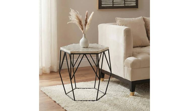 Orsina Harlo Hexagon Wood Effect Side Table - Black and White