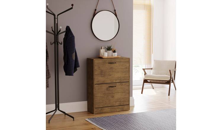 Vida Designs 2 Drawer Shoe Cabinet - Antique Brown