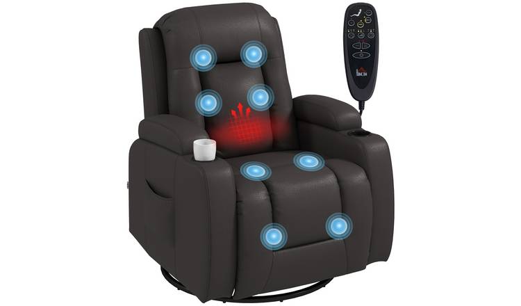 HOMCOM PU Leather Recliner Armchair with Massage and Heat - Dark Brown