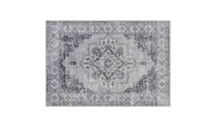 HOMCOM 170cm Vintage Flannel Non Slip Washable Area Rug - Grey