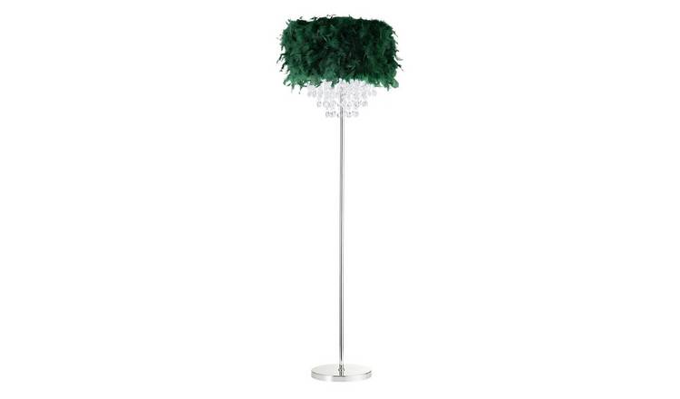 Happy Homewares Forest Green Feather with Waterfall Drops Floor Lamp - 40cm