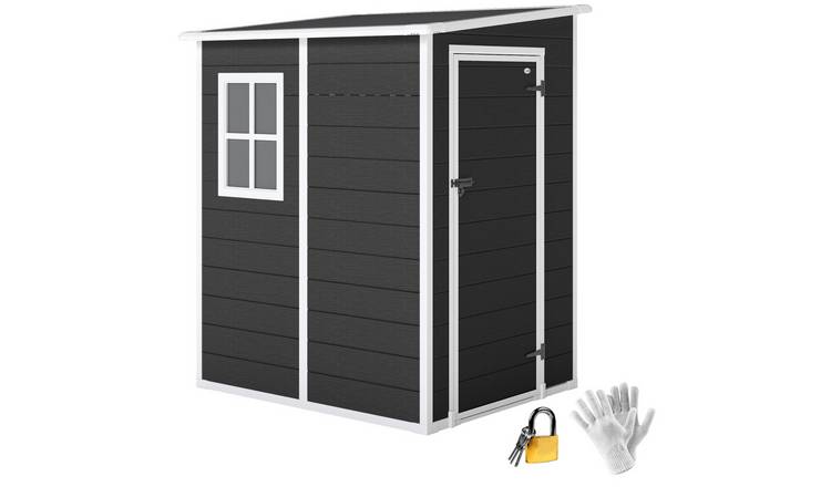 Outsunny Plastic Garden Shed with Floor for Patio Lawn Outdoor - Black