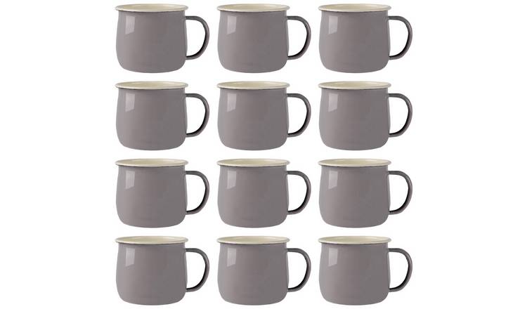 Argon Tableware Coloured Enamel Belly Mugs - 375ml - Grey/Cream - Pack of 12
