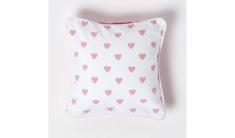 Homescapes Pink Printed Cotton Hearts Cushion Cover - 30 x 30 cm