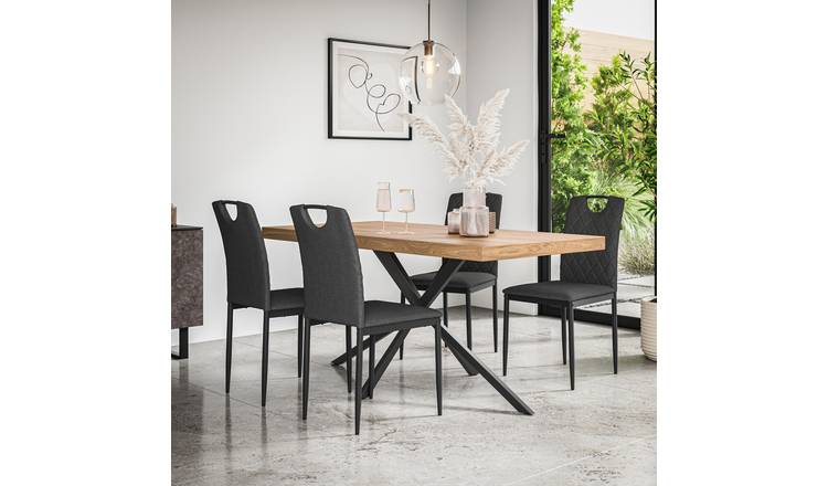 Furniture Online Donni Monza Oak Effect Dining Table & 6 Charcoal Chairs