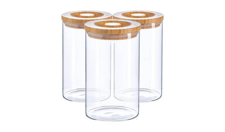 Argon Tableware Scandi Storage Jar with Wooden Lid - Pack of 3