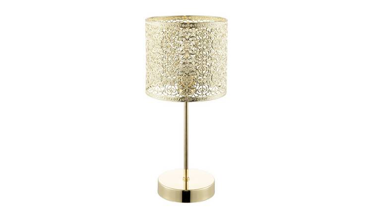 Happy Homewares Chic Moroccan Shiny Gold with Inline Switch Table Lamp - 17cm