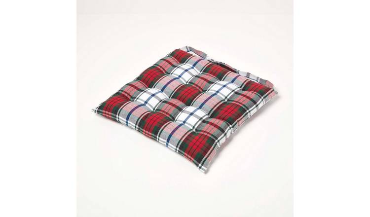Homescapes Macduff Tartan Seat Pad with Button Straps