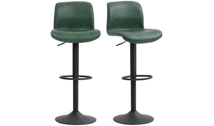 HOMCOM Set of 2 PU Leather Bar Stools with Height Adjustable - Green