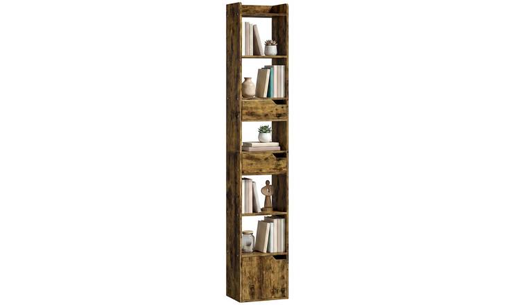 HOMCOM 5 Tier Storage Bookcase with Drawers and Cabinet - Rustic Brown