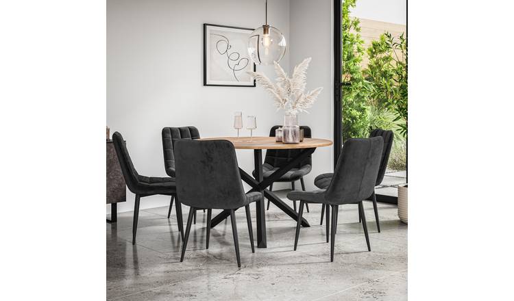 Furniture Online Malvern Nova Oak Table Dining Table & 6 Black Chairs