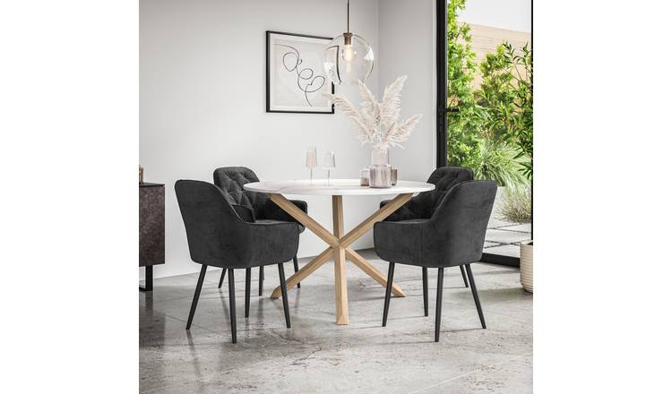 Furniture Online Malvern Anika Marble Top Dining Table & 4 Black Chairs
