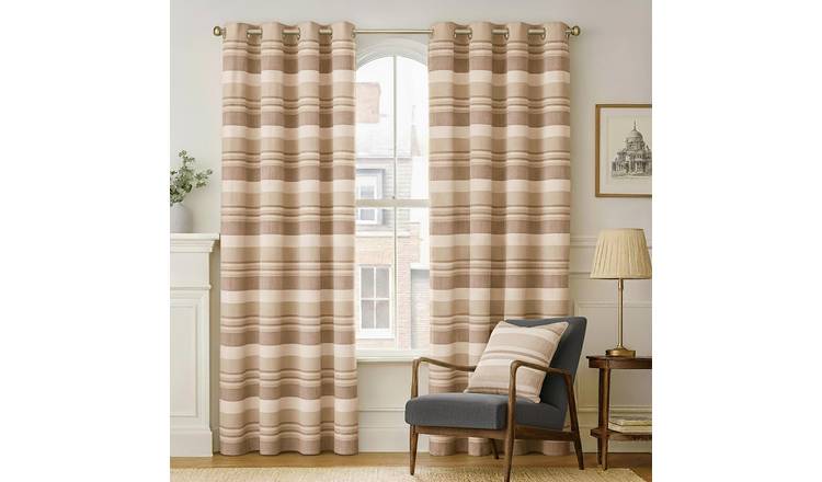 Homescapes Beige Cotton Morocco Striped Curtains - 137cm x 137cm