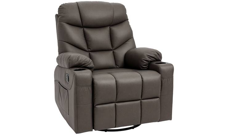HOMCOM PU Leather Adjustable Swivel Recliner Armchair - Brown