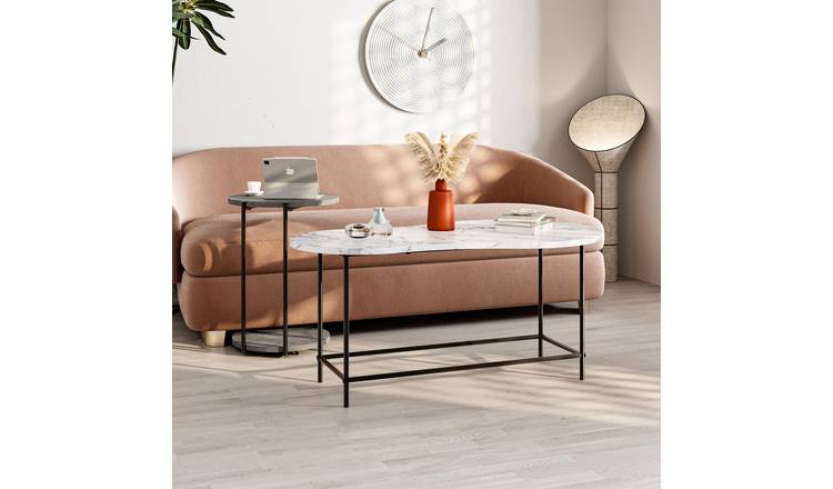 Decortie Cuddle Nesting Tables - White Marble, Retro Grey