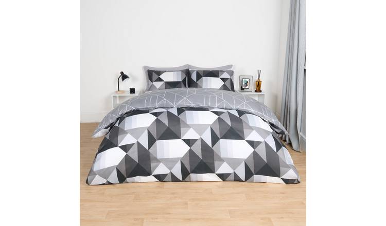 OHS Mason Retro Geo Duvet Cover Set Monochrome - Double