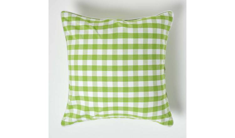 Homescapes Green Block Check Cotton Gingham Cushion Cover - 60 x 60 cm