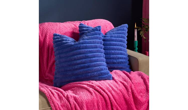 OHS 2 Pack Faux Fur Thick Rib Cushion Covers 45 x 45cm - Cobalt