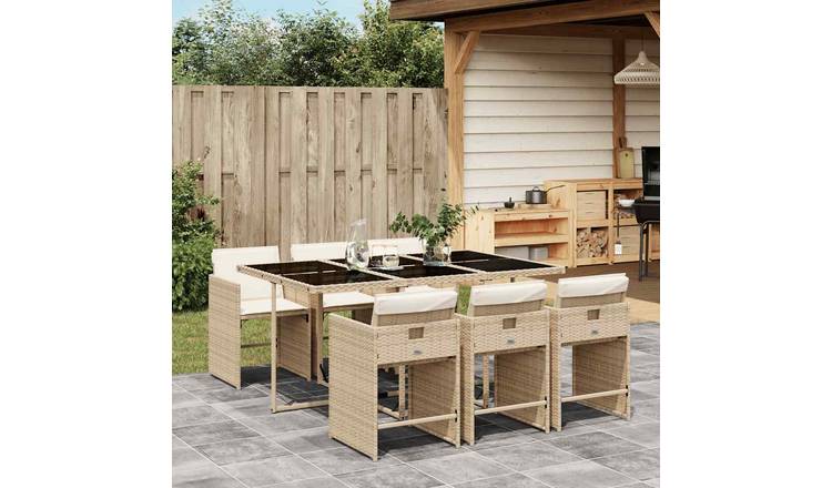 Walplus Poly Rattan Garden Dining Set - Cream White - 165 x 106 x 73 cm