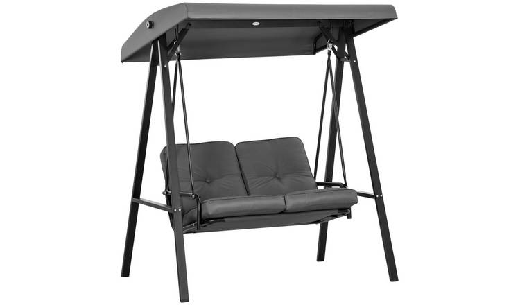 Outsunny Adjustable Canopy Steel Garden Swing Chair - Dark Grey