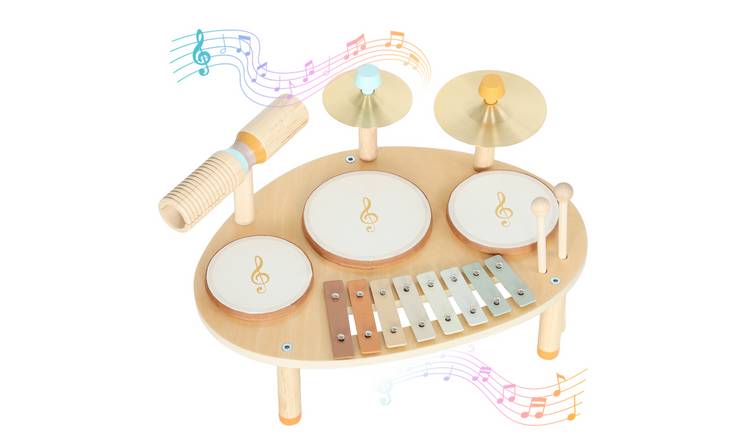 AIYAPLAY Wooden Drums Xylophone Baby Drum Kit - Natural Wood