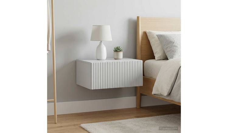 Walplus Pack of 2 Wall Mounted Bedside Table - White - 49 x 34.5 x 20 cm