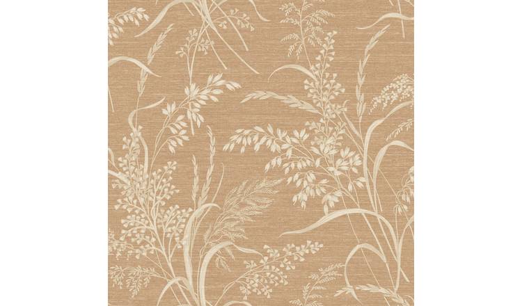 Grandeco Prairie Meadow Sprig Grasses Textured Wallpaper-   Rust