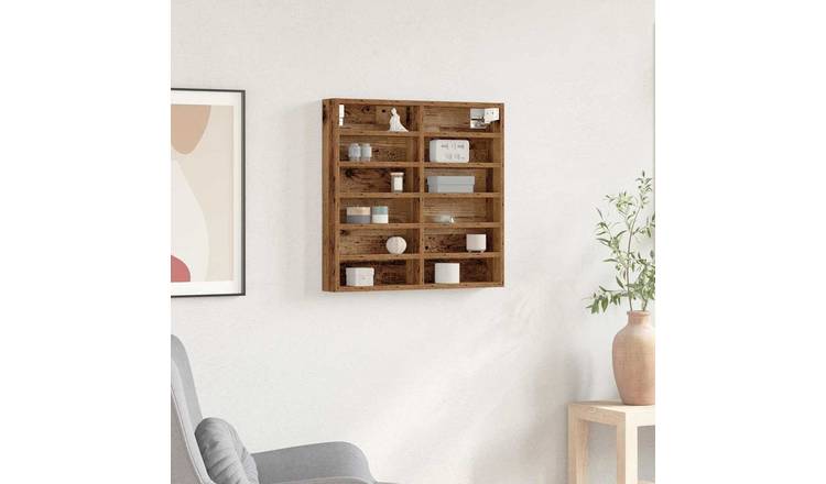 Walplus Engineered Wood Wall Display Cabinet - Dark Wood - 60 x 8.5 x 58 cm