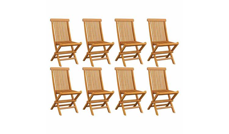 Walplus Pack of 8 Teak Wood Folding Chairs - Brown - 47 x 60 x 89 cm