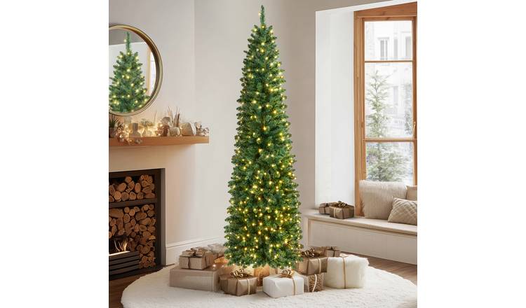 VeryMerry Aspen Slim Pre-Lit Christmas Tree with Warm White LEDs - 7FT