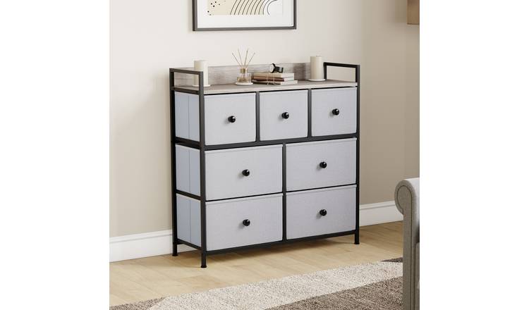 Vida Designs Chorley 7 Drawer Fabric Drawer Chest - Beige & Grey