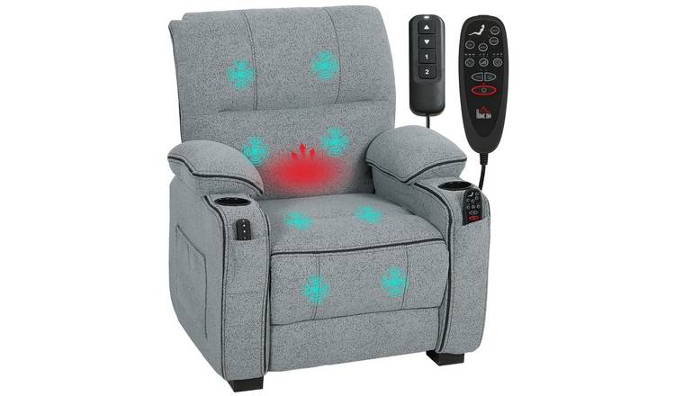 HOMCOM Velvet USB Recliner Armchair with Cup Holder - Grey